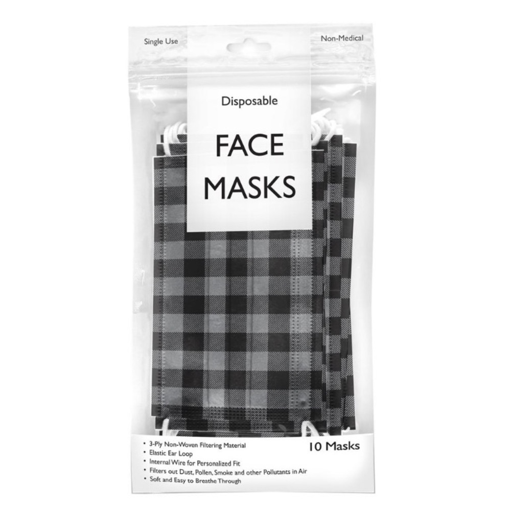 Gray and black check 3-Ply Disposable Face Masks